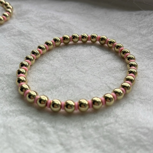 Gold Beaded Stackable Stretch Bracelets Set -  14K Gold Beads - Picture 6 of 16